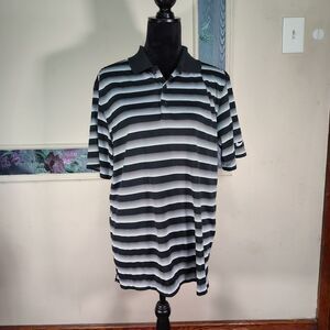 Nike Golf Dri Fit Blk White Striped Polo Mens Size Medium/T558